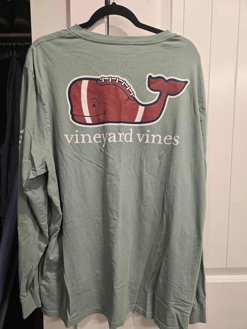 Vineyard Vines Long-Sleeve Pocket Tee in Seafoam Green with Whale - Picture 2 of 3